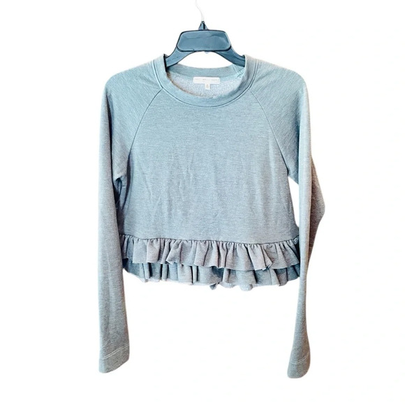 Truly Madly Deeply ruffled cropped sweat shirt long sleeve SZ M gray - Picture 1 of 8